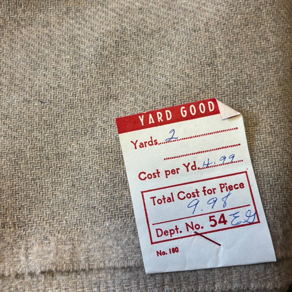 Vintage 2 Yard Herringbone Fabric Remnant Tan Beige Wool Blend*30.5" Width